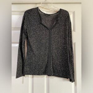 Sanctuary Blouse Womens S Black Gray V-Neck Long Sleeve Pullover Metallic Thread